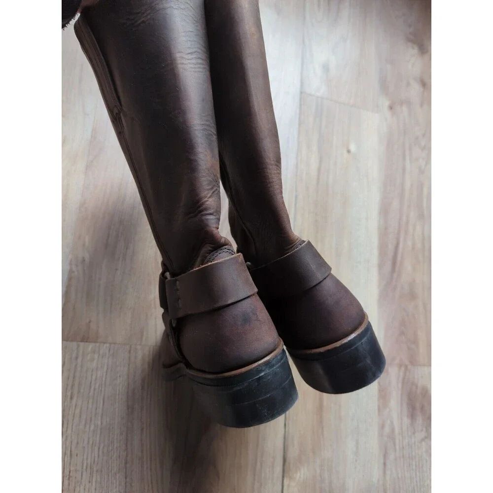Frye 12R Harness Leather Boots Biker Moto Square Toe - Picture 7 of 11